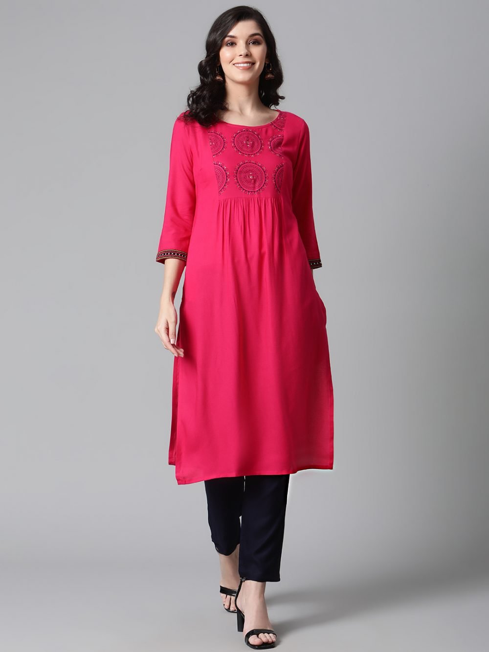 Buy Chacha's Women's Block Print Cotton Kurti & Solid Palazzo Pant |  Stylish Gota Detailing Readymade Straight Salwar Suit | Fully Stitched Kurti -Trouser Set for Ladies - Yellow (Medium) at Amazon.in