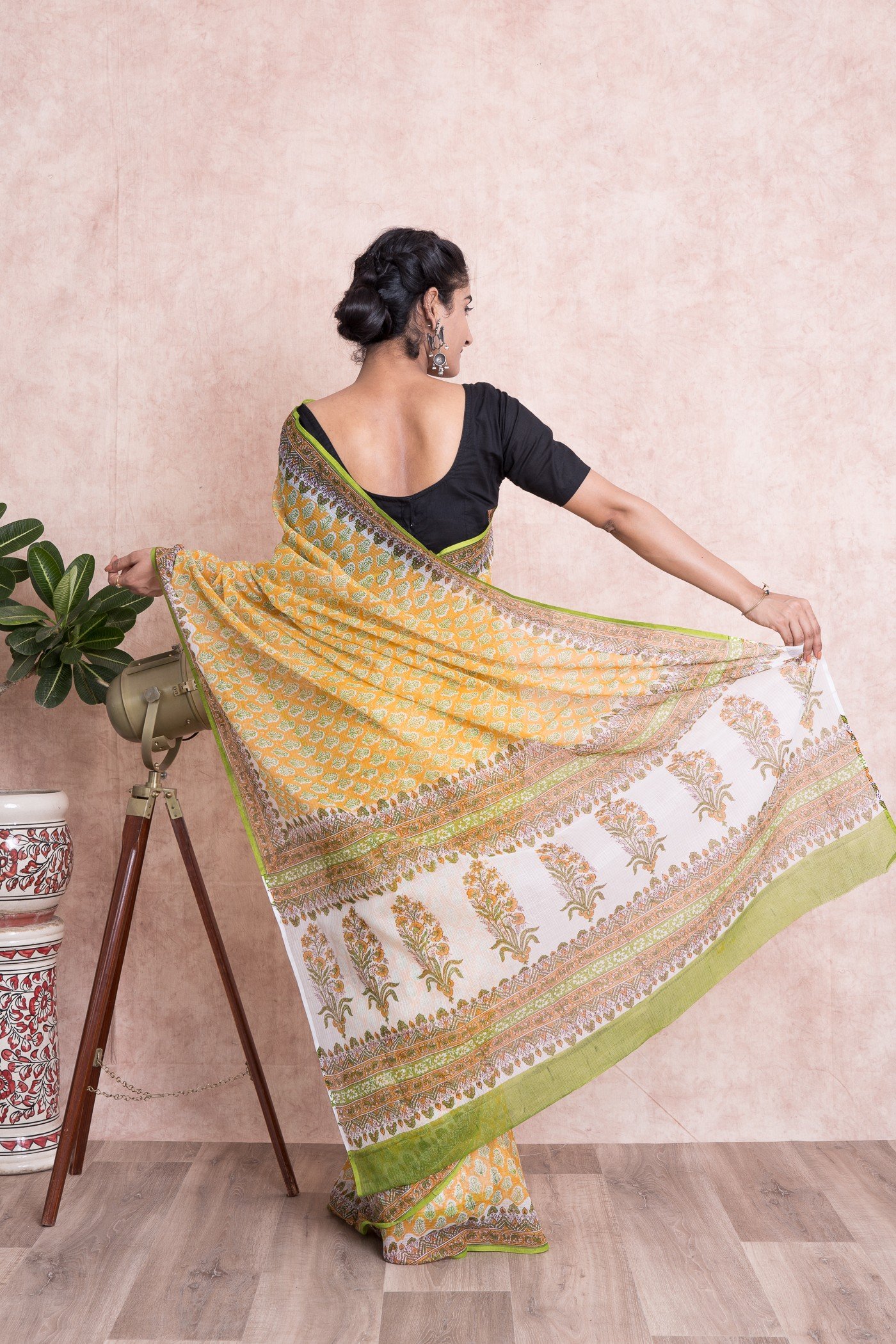 Krishnakali- Hand Embroidered and Hand Block Printed Saree – Anuradha Ramam