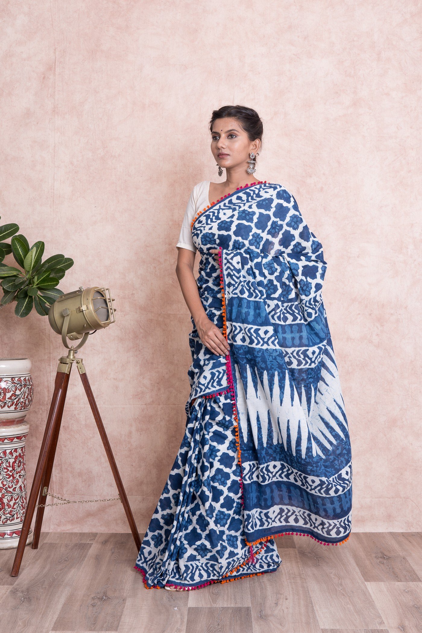 Indigo blue and golden saree by Divyam Mehta | The Secret Label